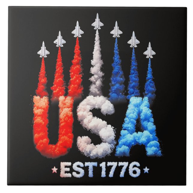 4th Of July Fighter Jets Usa Patriotic Tile (Front)