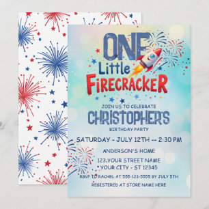 4th of July Firecracker Kids Birthday Flat Card