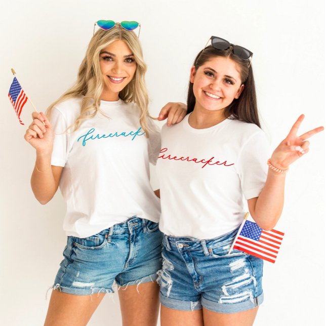 4th of July Firecracker Minimalist Blue Script T-Shirt (Creator Uploaded)
