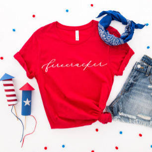 4th of July Firecracker Minimalist White Script T-Shirt