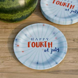 4th of July Firework Party BBQ Red White Blue Paper Plate