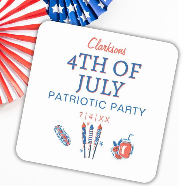4th of July Firework Patriotic Party Celebration Square Sticker (4th of July Firework Patriotic Party Celebration Square Sticker)