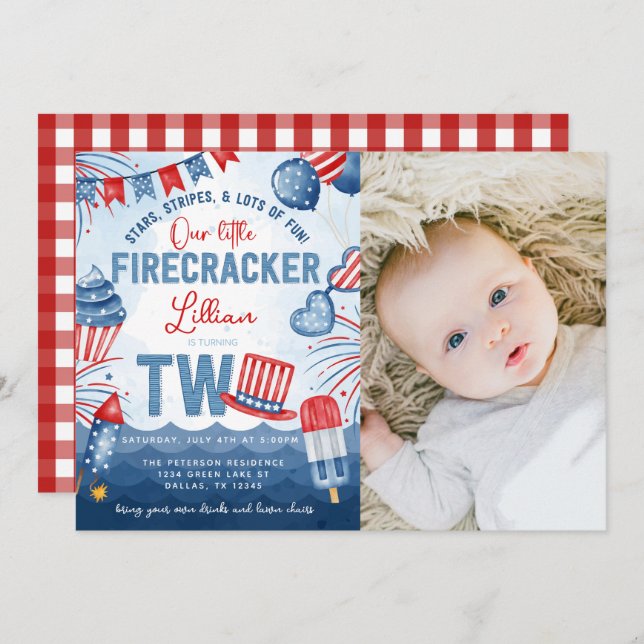 4th of July Fireworks 2nd Birthday Party Invitation (Front/Back)