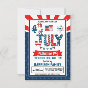 4th of July Fireworks BBQ Party Invitation