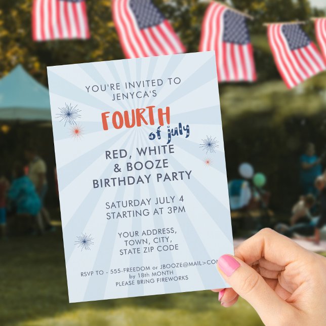 4th of July Fireworks Birthday Invitation (4th July Birthday? If you're have a boozy party - here's the invitation for you)