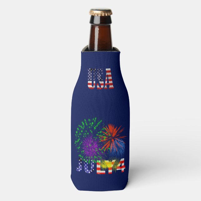 4th of July Fireworks Bottle Cooler (Bottle Front)
