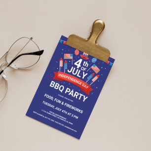 4th of July Fireworks & Flags BQ Party Invite