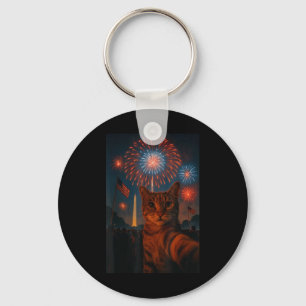 4th Of July Fireworks Patriotic Funny Cat Selfie M Key Ring