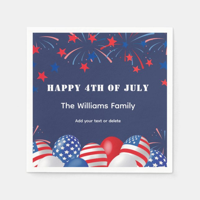 4th of July Fireworks Personalised Party  Napkin (Front)