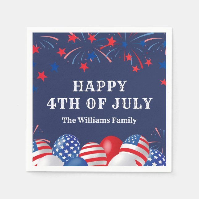 4th of July Fireworks Personalised Party  Napkin (Front)