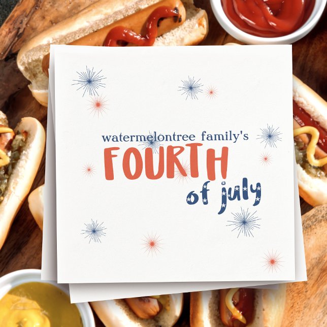 4th of July Fireworks Red White and Blue Napkins (These napkins are sure to make your celebration pop! Just add your family name and Happy Fourth!)