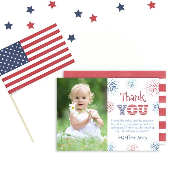 4th Of July Fireworks Red White And Blue Picture Thank You Card (Creator Uploaded)