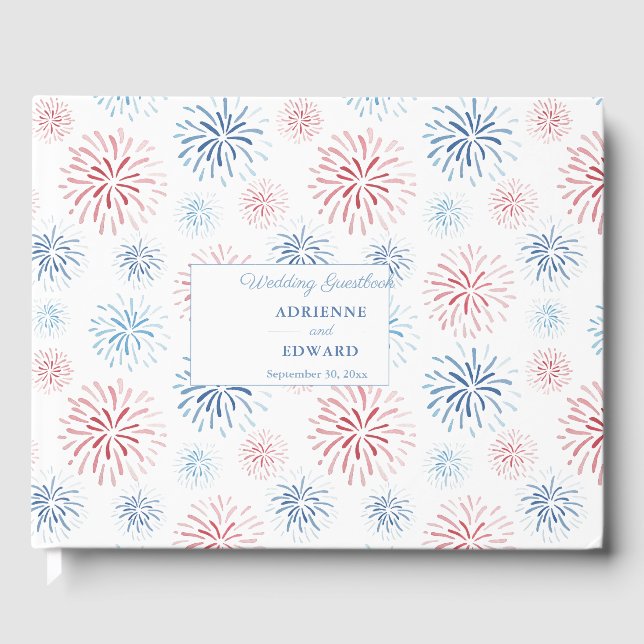 4th Of July Fireworks Red White Blue Wedding  Guest Book (Front)
