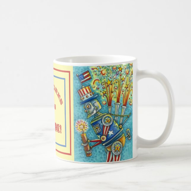 4TH OF JULY FIREWORKS ROBOT, FIRECRACKER STEAMPUNK COFFEE MUG (Right)