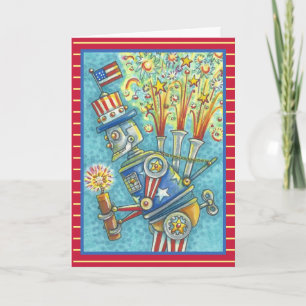 4TH OF JULY FIREWORKS ROBOT GREETING CARD Verse