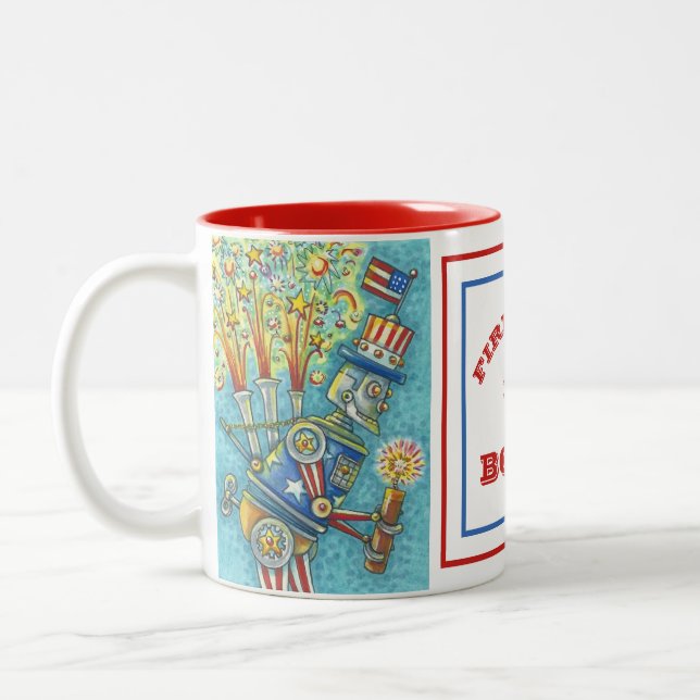 4TH OF JULY FIREWORKS ROBOT, STEAMPUNK MUG (Left)