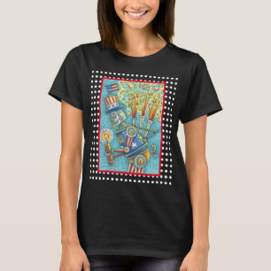 4TH OF JULY FIREWORKS ROBOT, STEAMPUNK T-SHIRT Blk