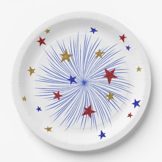 4th of July, Fireworks, Starbursts Paper Plates 9" (Front)