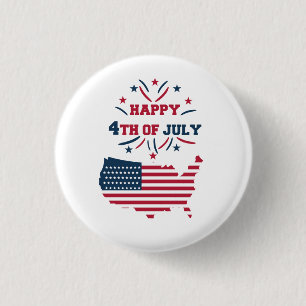 4th of July Fireworks USA Red White Blue Flag 3 Cm Round Badge