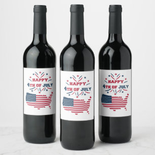 4th of July Fireworks USA Red White Blue Flag   Wine Label