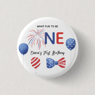 4th of July First Birthday Party 3 Cm Round Badge
