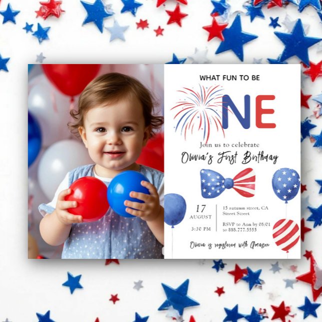 4th of July First Birthday Party Invitation (Creator Uploaded)
