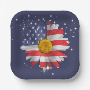 4th of July Flag Daisy Paper Plate
