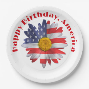 4th of July Flag Daisy Paper Plate