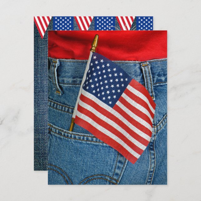 4th Of July Flag In Jean Pocket Invitation (Front/Back)