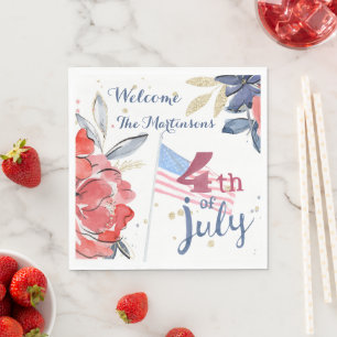 4th of July Flag Personalised Stylish Party  Napkin