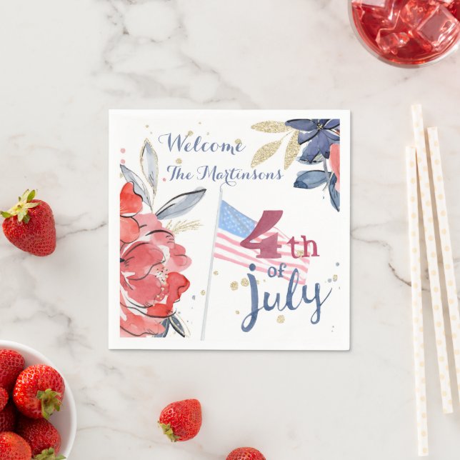 4th of July Flag Personalised Stylish Party   Napkin (Insitu)