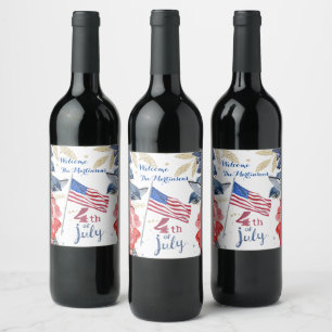 4th of July Flag Personalised Stylish    Wine Label