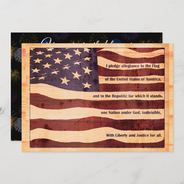 4th of July Flag Pledge of Allegiance fireworks Invitation (Front/Back)