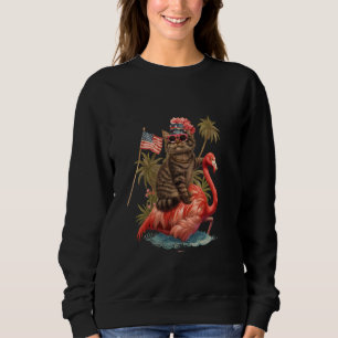 4th Of July Flamingo Cat Nature American Flag Four Sweatshirt