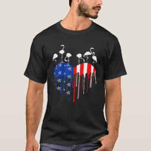 4Th Of July Flamingo USA Flag Pride Heart Drip Ame T-Shirt
