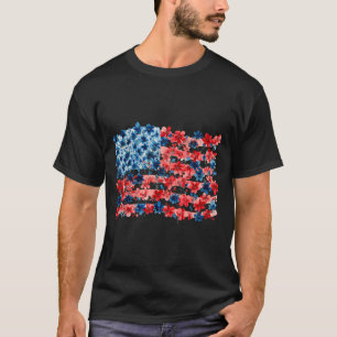 4th of July Floral July 4th American Flag Memorial T-Shirt