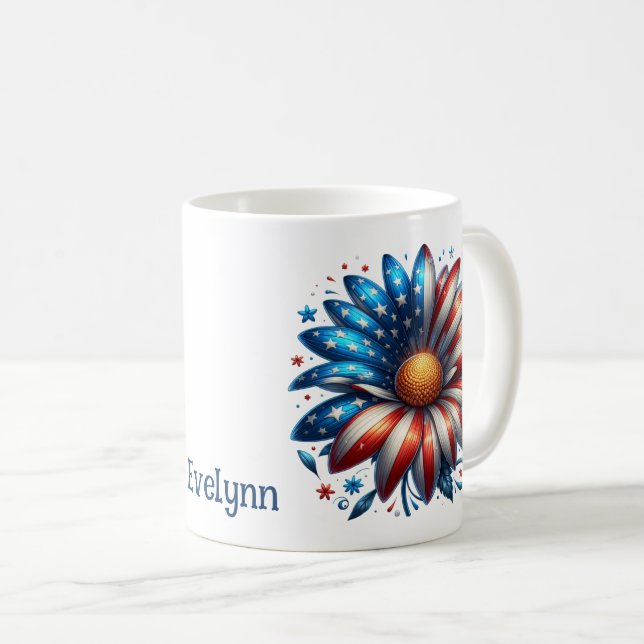 4th Of July Floral Personalised Coffee Mug (Front Right)