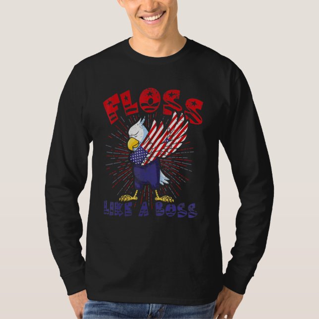 4th Of July Floss Like A Boss Eagle American Flag T-Shirt (Front)