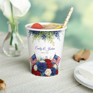 4th of July Flowers and Flag Wedding Paper Cups