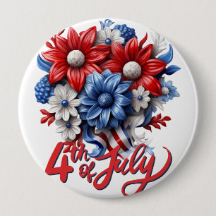4th of July Flowers in Red White & Blue Patriotic 10 Cm Round Badge