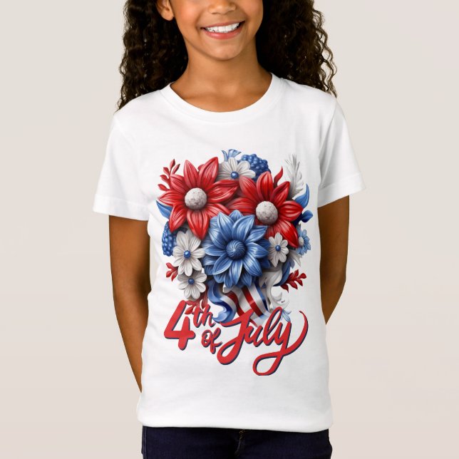 4th of July Flowers in Red White & Blue Patriotic T-Shirt (Front)