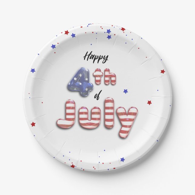 4th of July Foil Balloons Stars Stripe Paper Plate (Front)