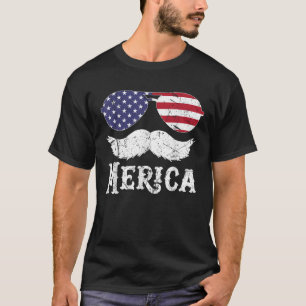 4th of July For Kids Men MERICA America Flag Musta T-Shirt