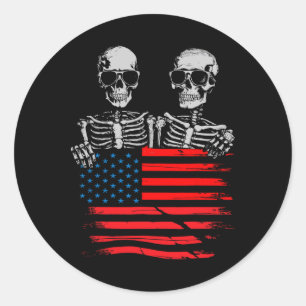 4th Of July For Women Men American Flag Skull Skel Classic Round Sticker