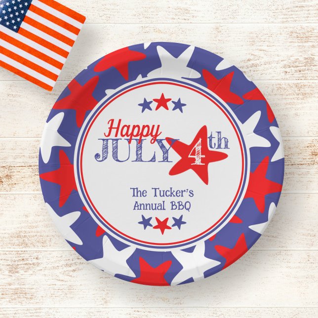 4th of July Fourth Stars Red White Blue Patriotic Paper Plate (Creator Uploaded)