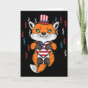 4th Of July Fox American Flag Heart Patriotic Kids Card