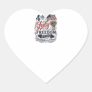 4th of July Freedom Gratitude Vintage Shirt Design Heart Sticker