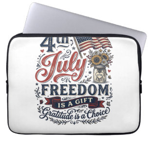 4th of July Freedom Gratitude Vintage Shirt Design Laptop Sleeve