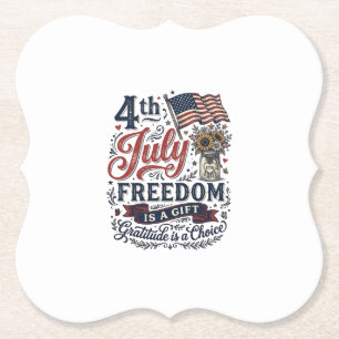 4th of July Freedom Gratitude Vintage Shirt Design Paper Coaster