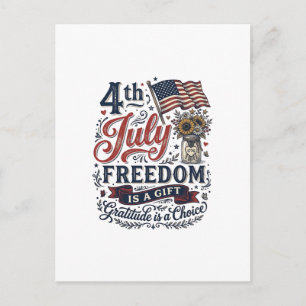 4th of July Freedom Gratitude Vintage Shirt Design Postcard